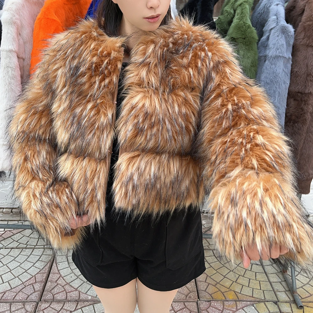 HOOOFUR Faux Fur Coat Women's Jacket Winter Fashion Warm Thick Fox Raccoon Leather Brown Plus Size Especially Fake Fur Cold