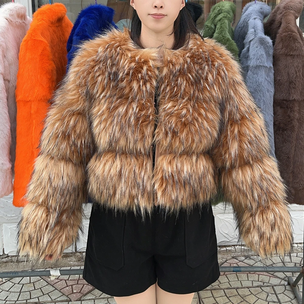 HOOOFUR Faux Fur Coat Women's Jacket Winter Fashion Warm Thick Fox Raccoon Leather Brown Plus Size Especially Fake Fur Cold
