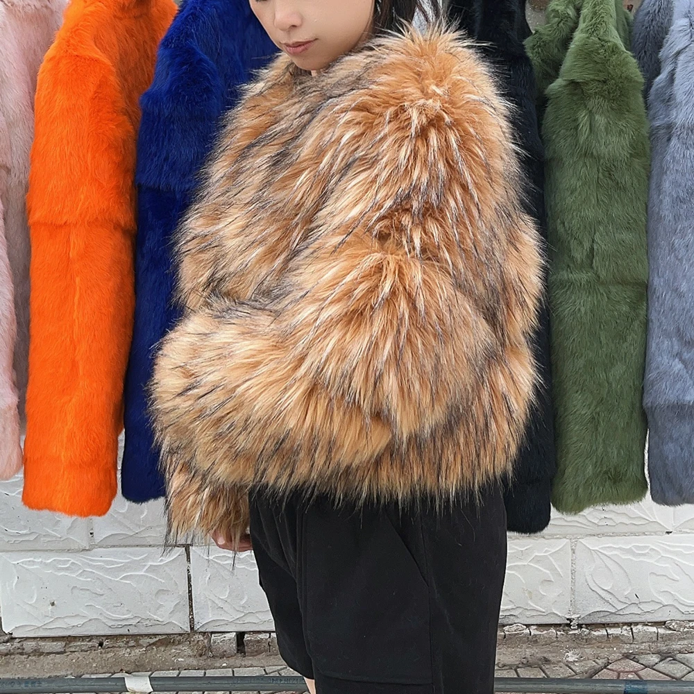 HOOOFUR Faux Fur Coat Women's Jacket Winter Fashion Warm Thick Fox Raccoon Leather Brown Plus Size Especially Fake Fur Cold