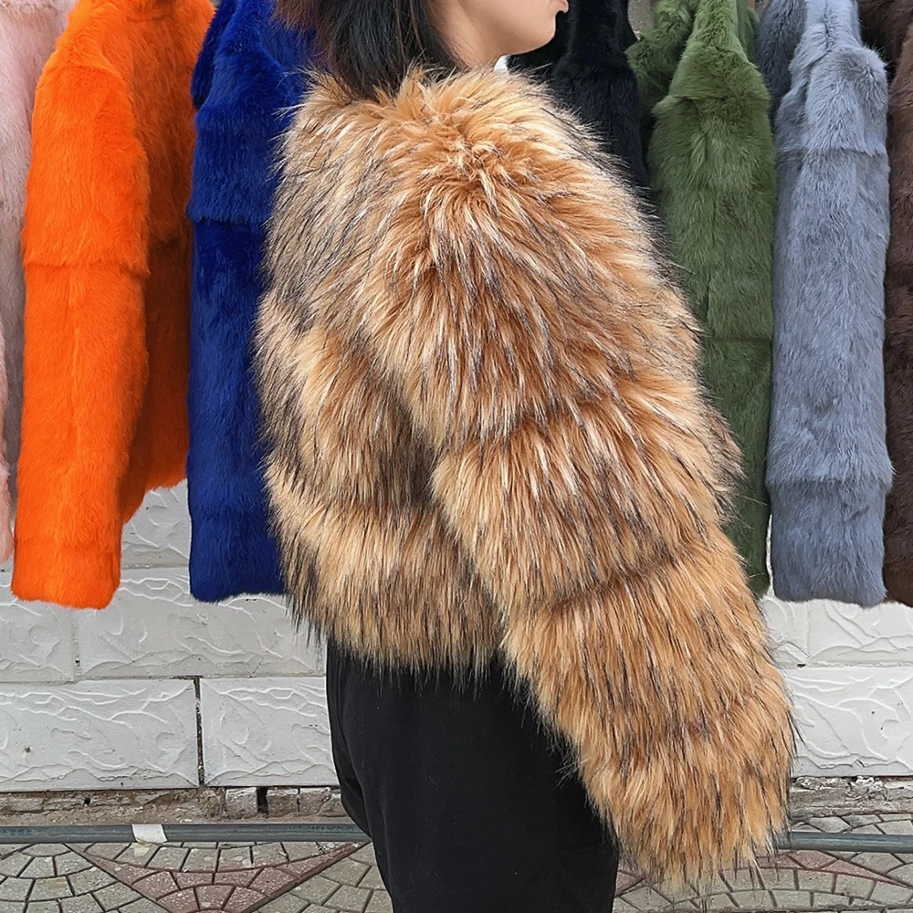 HOOOFUR Faux Fur Coat Women's Jacket Winter Fashion Warm Thick Fox Raccoon Leather Brown Plus Size Especially Fake Fur Cold