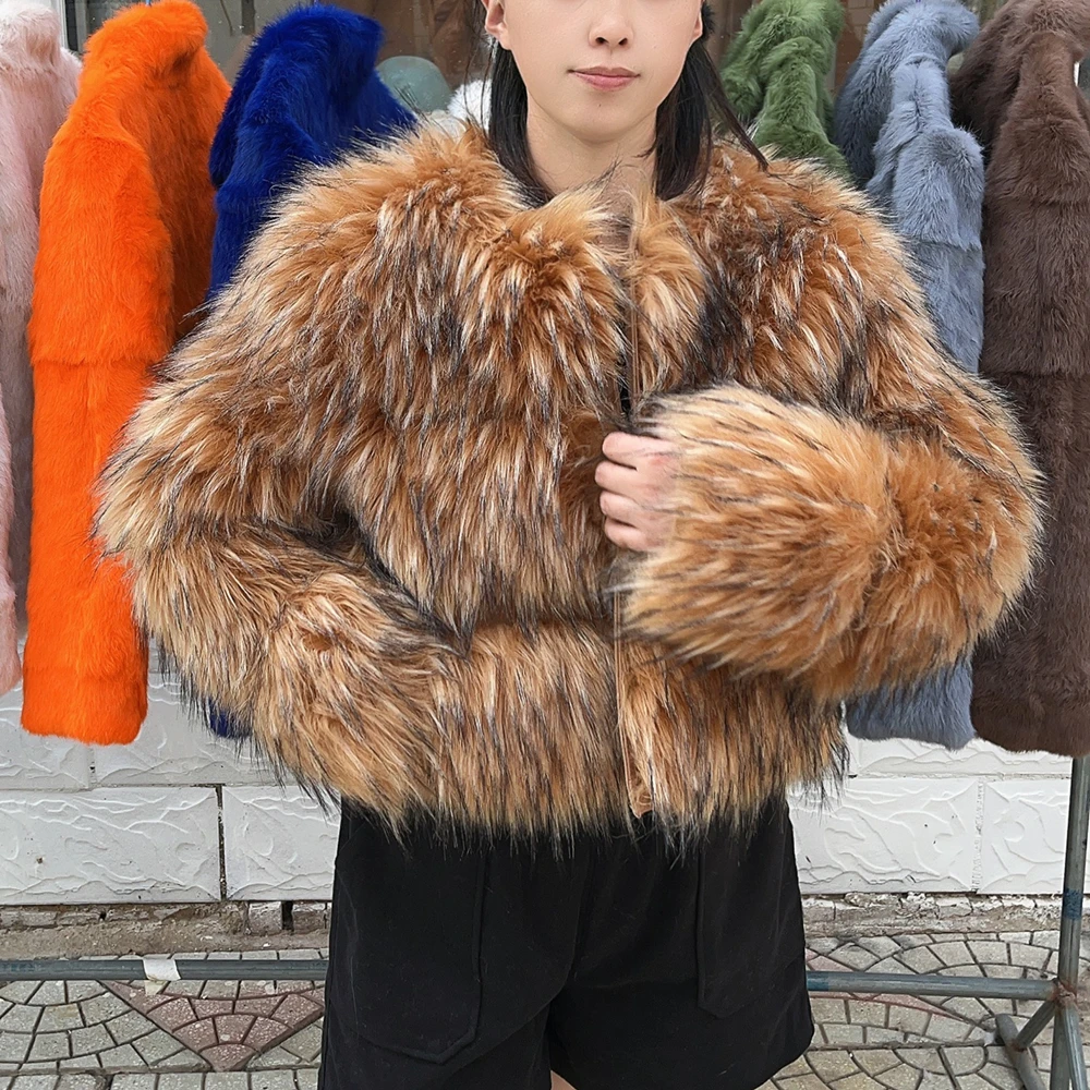 HOOOFUR Faux Fur Coat Women's Jacket Winter Fashion Warm Thick Fox Raccoon Leather Brown Plus Size Especially Fake Fur Cold