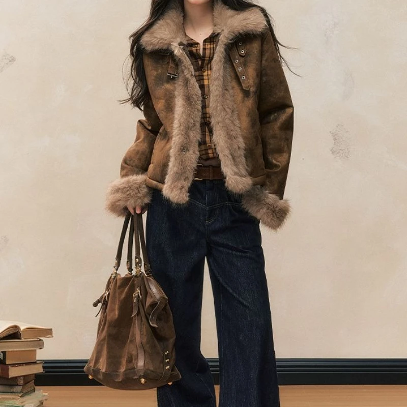 Autumn and Winter Coat with A Stylish Fur Patchwork Design Women's Biker Jacket Leather and Fur Integrated Jacket