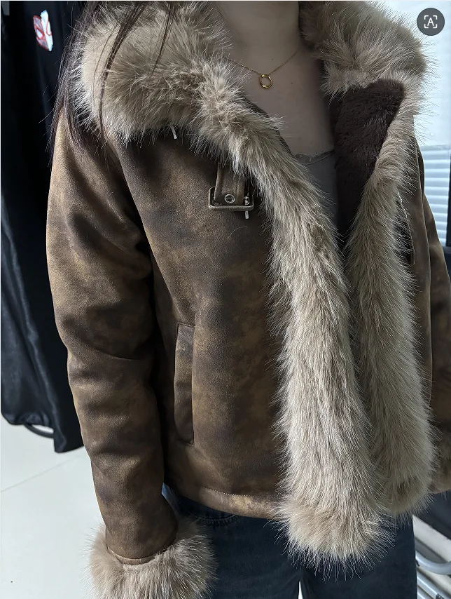 Autumn and Winter Coat with A Stylish Fur Patchwork Design Women's Biker Jacket Leather and Fur Integrated Jacket