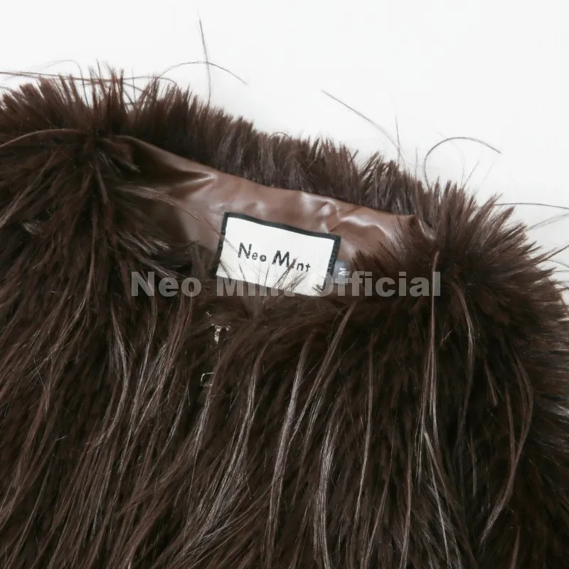 Neo Mint Ins Brand Fashion 2025 Winter Chocolate Brown Oversized Faux Fur Coat Women Fluffy Tassles Jacket Thick Chunky Overcoat