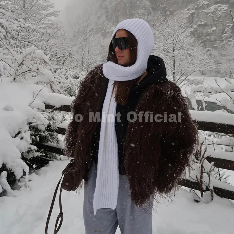 Neo Mint Ins Brand Fashion 2025 Winter Chocolate Brown Oversized Faux Fur Coat Women Fluffy Tassles Jacket Thick Chunky Overcoat