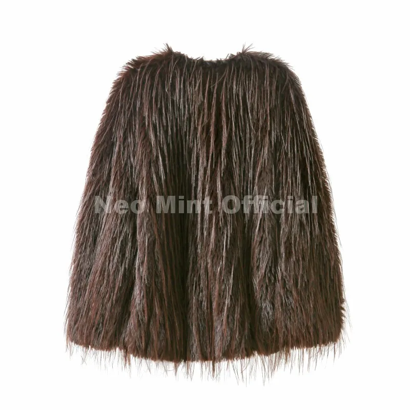 Neo Mint Ins Brand Fashion 2025 Winter Chocolate Brown Oversized Faux Fur Coat Women Fluffy Tassles Jacket Thick Chunky Overcoat