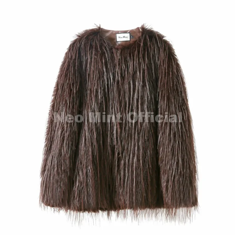 Neo Mint Ins Brand Fashion 2025 Winter Chocolate Brown Oversized Faux Fur Coat Women Fluffy Tassles Jacket Thick Chunky Overcoat