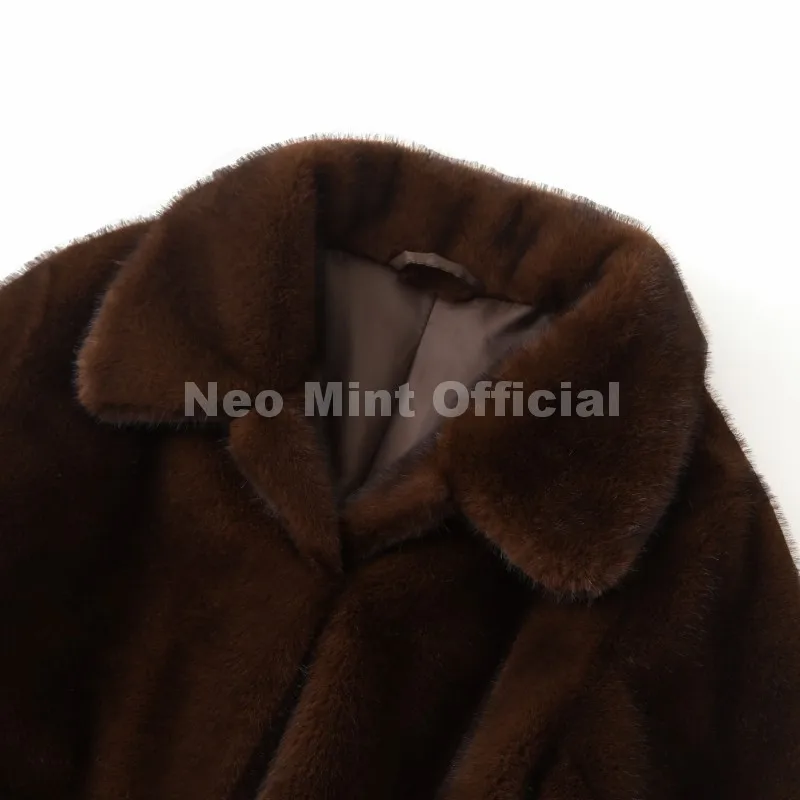 Neo Mint Cool Street Girls Fashion Brown Faux Fur Jacket Women Luxury Fake Mink Fur Coat 2025 Autumn Winter Warm Short Overcoat