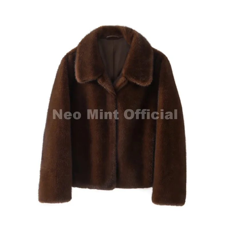 Neo Mint Cool Street Girls Fashion Brown Faux Fur Jacket Women Luxury Fake Mink Fur Coat 2025 Autumn Winter Warm Short Overcoat