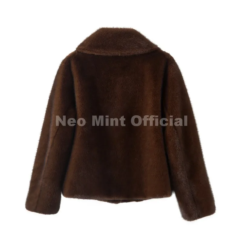Neo Mint Cool Street Girls Fashion Brown Faux Fur Jacket Women Luxury Fake Mink Fur Coat 2025 Autumn Winter Warm Short Overcoat
