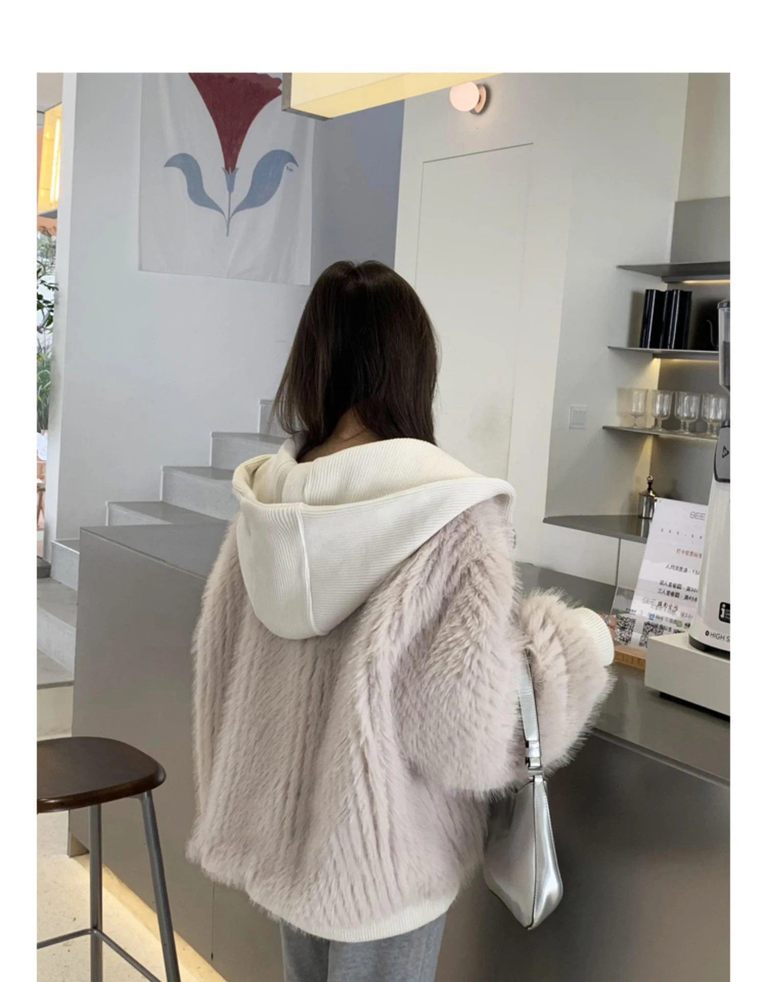 Mauroicardi Spring Winter Hairy Shaggy Soft Thick Warm Faux Fur Coat Women with Hood Fluffy Jacket Fake 2 Piece Clothes 2024