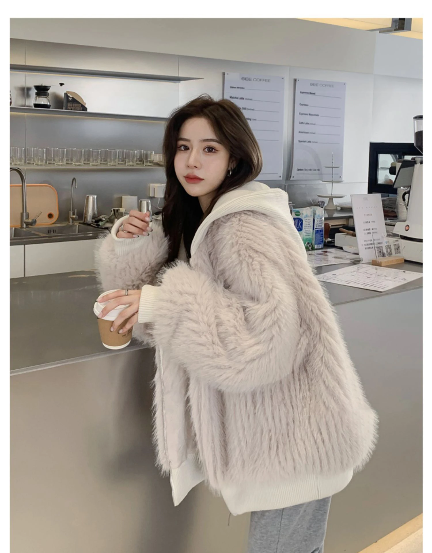 Mauroicardi Spring Winter Hairy Shaggy Soft Thick Warm Faux Fur Coat Women with Hood Fluffy Jacket Fake 2 Piece Clothes 2024