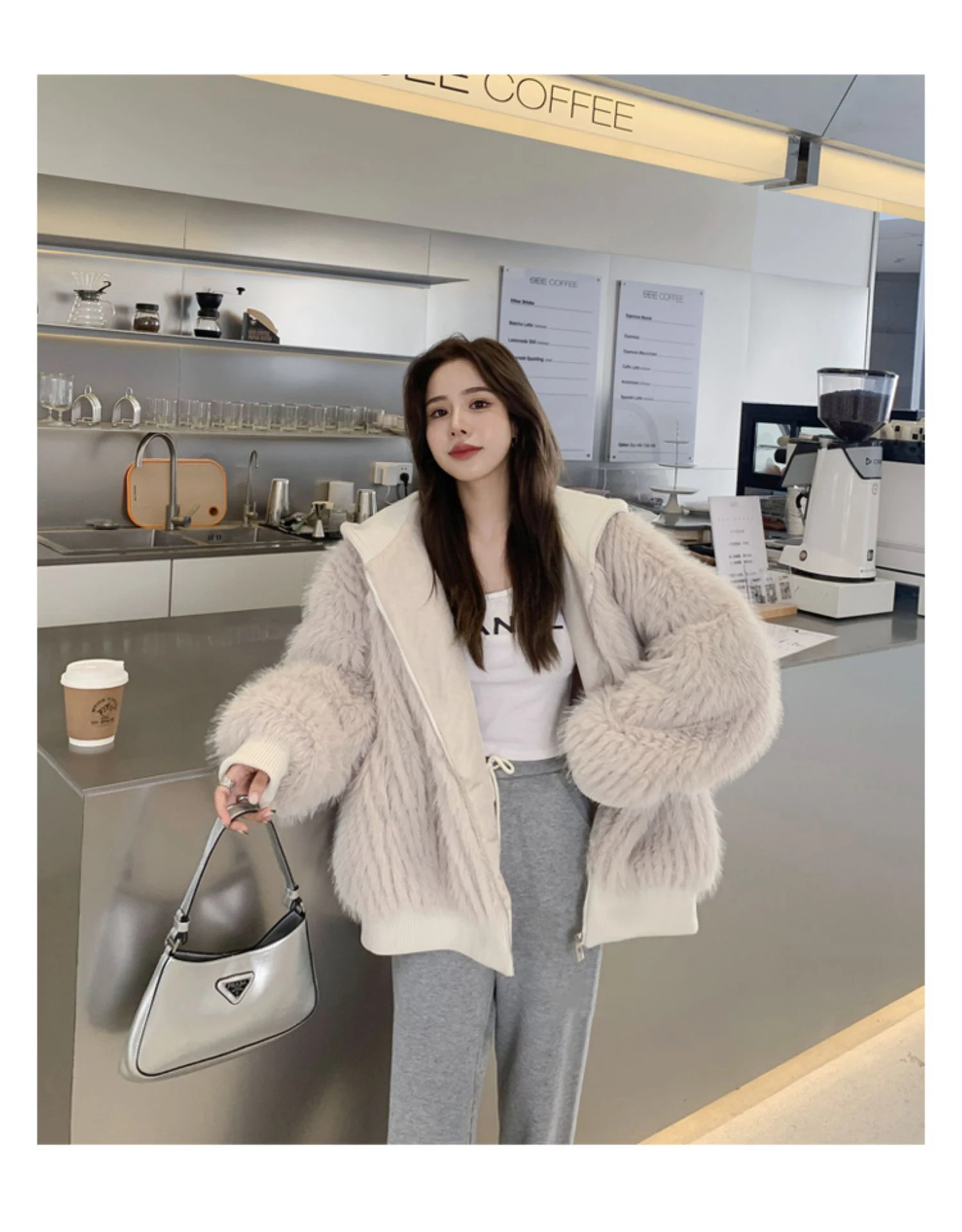 Mauroicardi Spring Winter Hairy Shaggy Soft Thick Warm Faux Fur Coat Women with Hood Fluffy Jacket Fake 2 Piece Clothes 2024