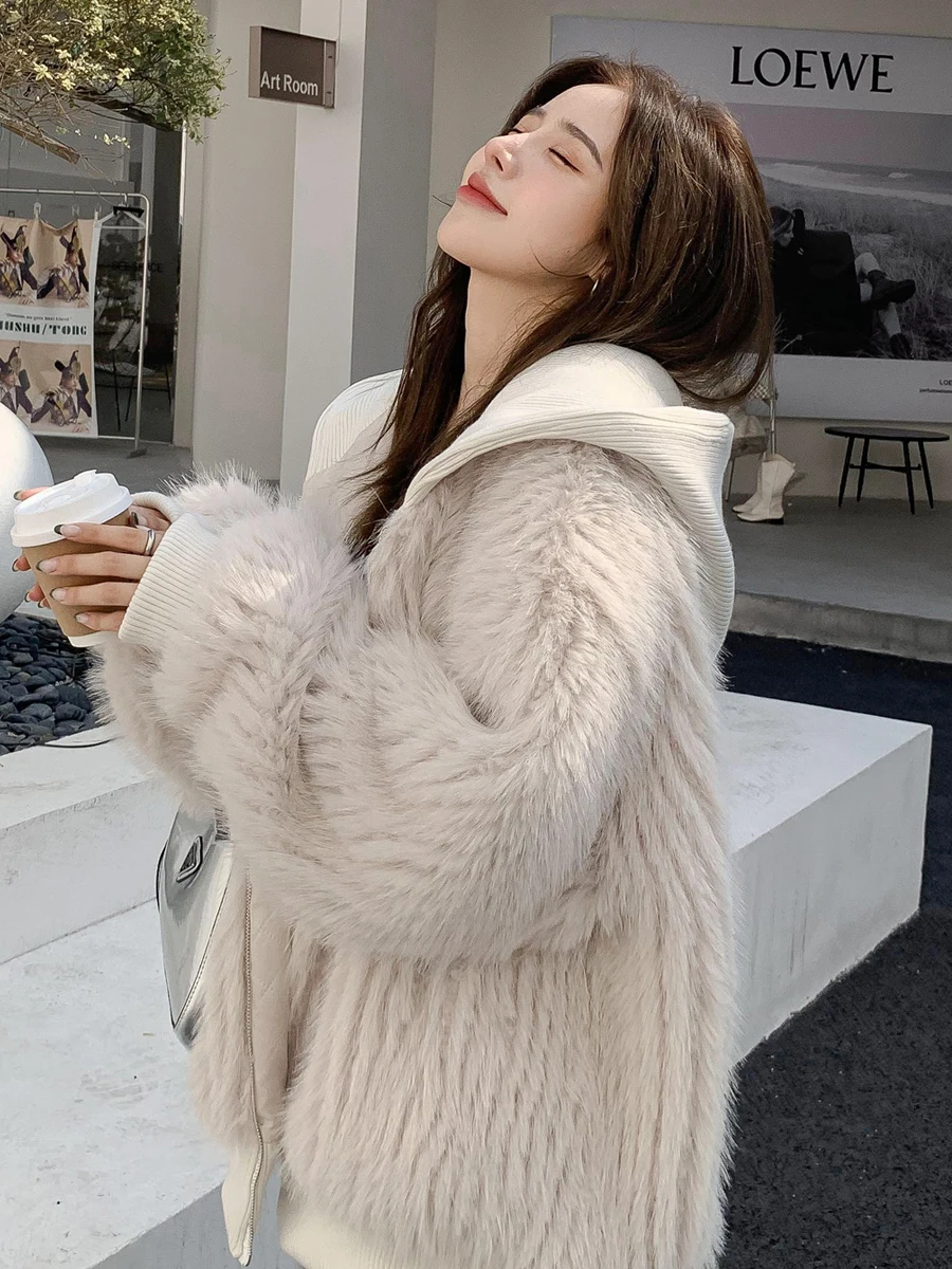 Mauroicardi Spring Winter Hairy Shaggy Soft Thick Warm Faux Fur Coat Women with Hood Fluffy Jacket Fake 2 Piece Clothes 2024