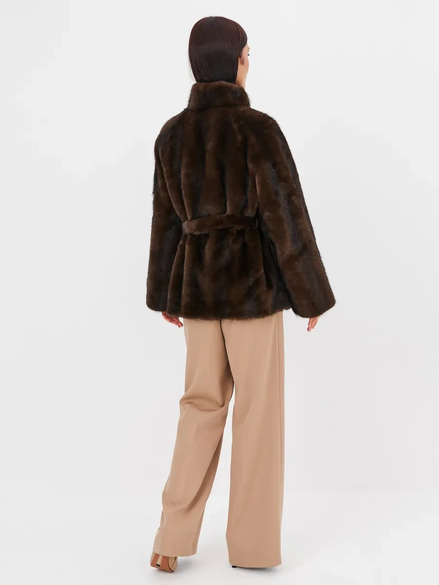2026 Autumn Winter Women Faux Mink Fur Coat Lapel Collar Belted Long Jacket Luxury Fluffy Outerwear Brown