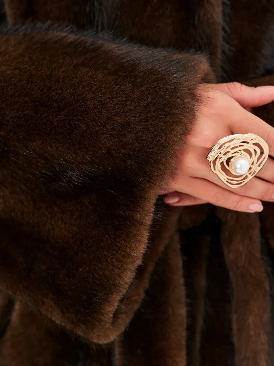 2026 Autumn Winter Women Faux Mink Fur Coat Lapel Collar Belted Long Jacket Luxury Fluffy Outerwear Brown