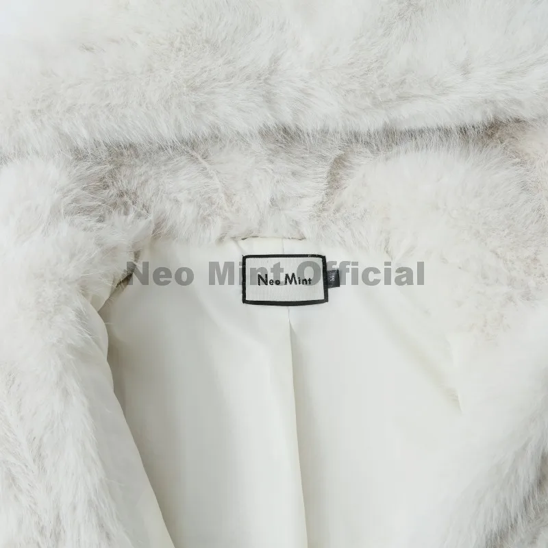 Neo Mint Winter 2025 Pure White Mountain Fashion Hooded Cropped Faux Fur Coat Women Fluffy Eco Fox Fur Jacket Girls Hot Overcoat
