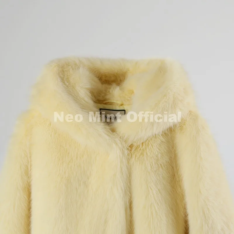 Neo Mint Winter 2025 Pure White Mountain Fashion Hooded Cropped Faux Fur Coat Women Fluffy Eco Fox Fur Jacket Girls Hot Overcoat