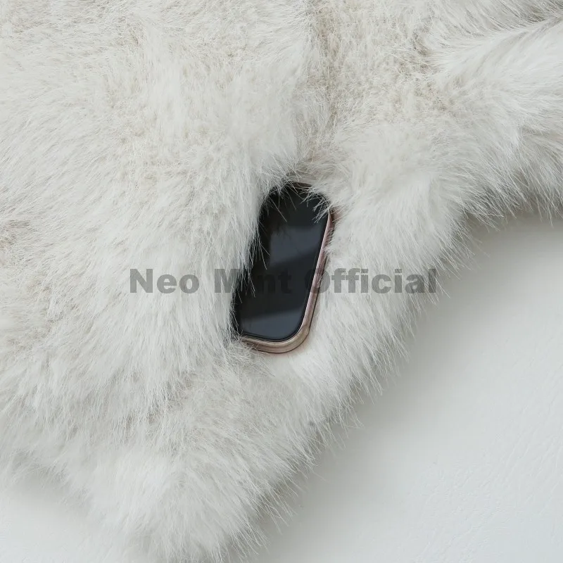 Neo Mint Winter 2025 Pure White Mountain Fashion Hooded Cropped Faux Fur Coat Women Fluffy Eco Fox Fur Jacket Girls Hot Overcoat
