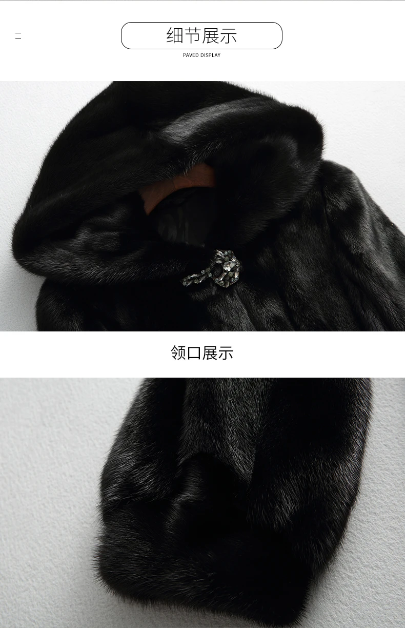 Lautaro Winter Luxury Long Black Faux Mink Fur Coat Women with Hood Long Sleeve Elegant Thick Warm Fluffy Furry Jacket 6xl 7xl