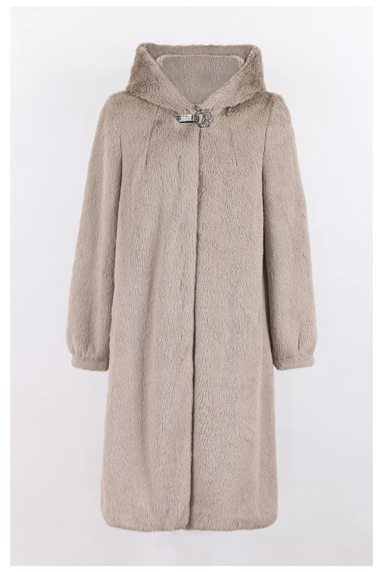 Lautaro Winter Luxury Long Black Faux Mink Fur Coat Women with Hood Long Sleeve Elegant Thick Warm Fluffy Furry Jacket 6xl 7xl