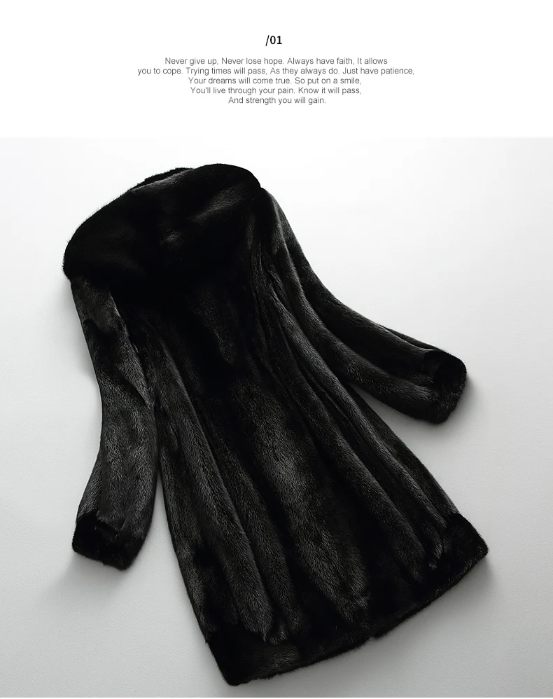 Lautaro Winter Luxury Long Black Faux Mink Fur Coat Women with Hood Long Sleeve Elegant Thick Warm Fluffy Furry Jacket 6xl 7xl