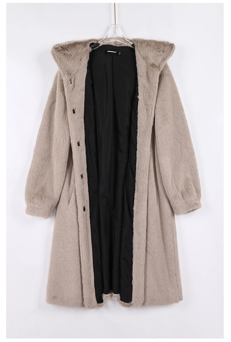 Lautaro Winter Luxury Long Black Faux Mink Fur Coat Women with Hood Long Sleeve Elegant Thick Warm Fluffy Furry Jacket 6xl 7xl