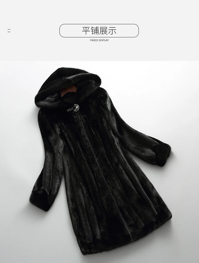 Lautaro Winter Luxury Long Black Faux Mink Fur Coat Women with Hood Long Sleeve Elegant Thick Warm Fluffy Furry Jacket 6xl 7xl