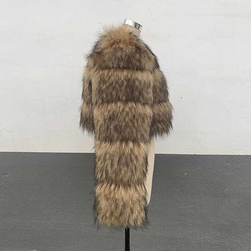 ZADORIN High Quality Cropped Faux Raccoon Fur Coat Woman Winter Fashion O Neck Long Sleeve Fluffy Short Faux Fur Jacket Crop Top