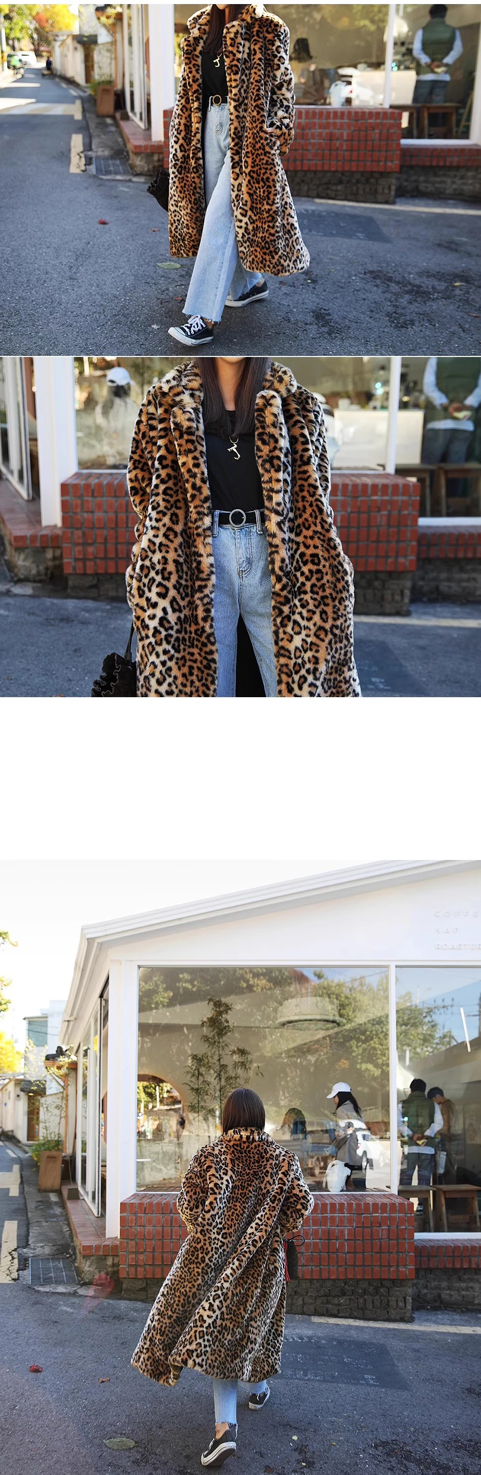 Europe America Women's Leopard Fur Coat Longer Fashion Casual Loose Fur Overcoat Large Size Warm Windbreake Plush Coat
