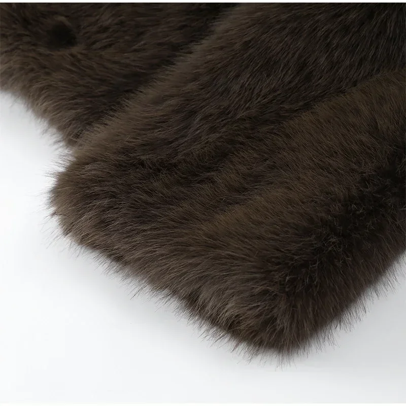 Chic Brown Faux Fur Overcoat Women Casual Luxury Lapel Long Sleeve Fluffy Coat Winter Female Thicken Warm High Street Outwear