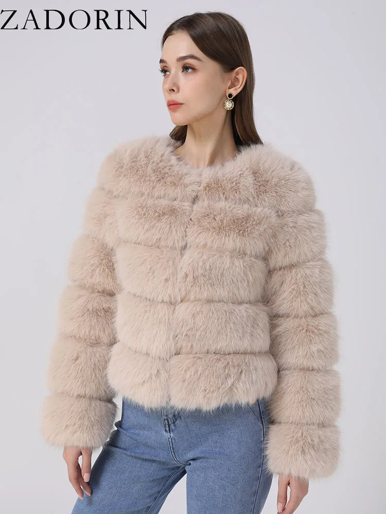ZADORIN Long Sleeve Faux Fox Fur Coat Women Winter Fashion Thick Warm Fur Coats Outerwear Fake Fur Jacket Woman Clothing