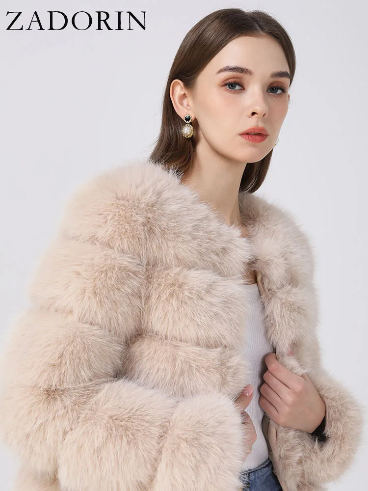 ZADORIN Long Sleeve Faux Fox Fur Coat Women Winter Fashion Thick Warm Fur Coats Outerwear Fake Fur Jacket Woman Clothing