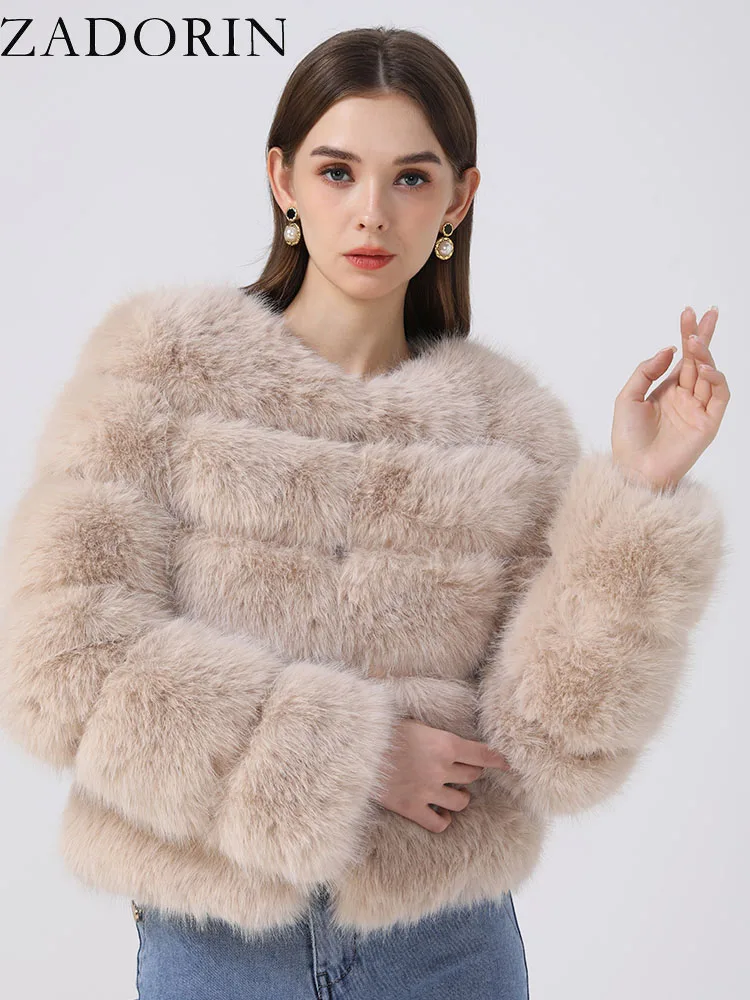 ZADORIN Long Sleeve Faux Fox Fur Coat Women Winter Fashion Thick Warm Fur Coats Outerwear Fake Fur Jacket Woman Clothing