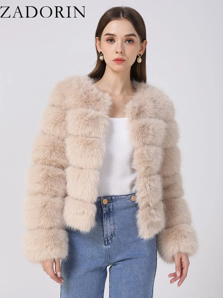 ZADORIN Long Sleeve Faux Fox Fur Coat Women Winter Fashion Thick Warm Fur Coats Outerwear Fake Fur Jacket Woman Clothing
