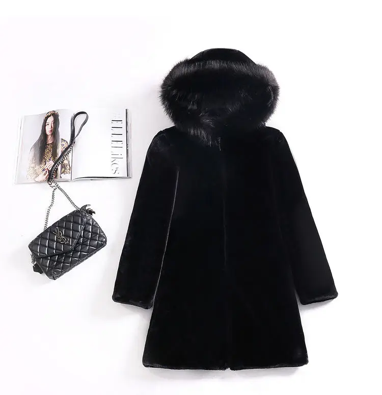 2025 New Winter Faux Fur Jacket Black Hooded Parkas Coat Thicken Ladies Warm Long Overcoat 5XL Windproof Snow Outerwear Female
