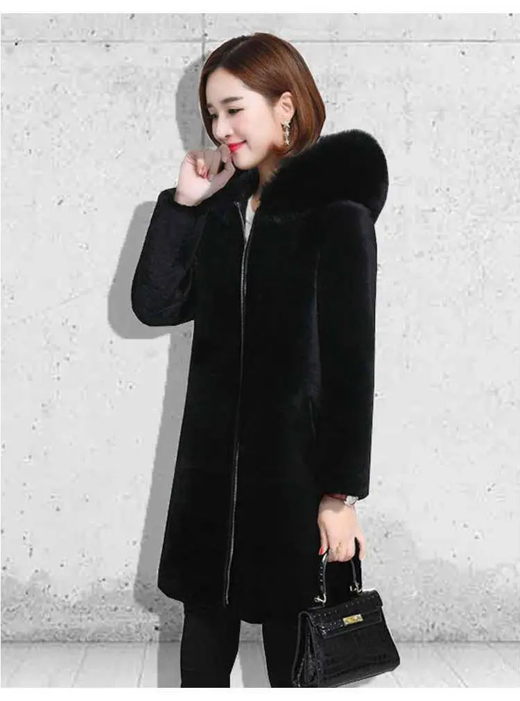 2025 New Winter Faux Fur Jacket Black Hooded Parkas Coat Thicken Ladies Warm Long Overcoat 5XL Windproof Snow Outerwear Female