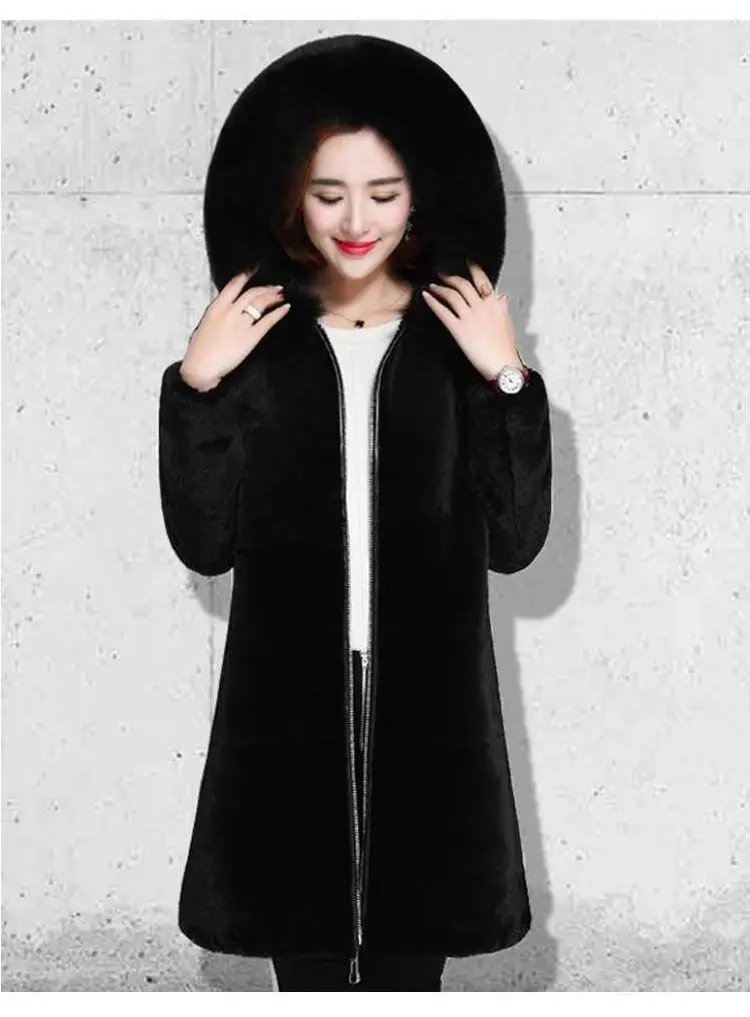 2025 New Winter Faux Fur Jacket Black Hooded Parkas Coat Thicken Ladies Warm Long Overcoat 5XL Windproof Snow Outerwear Female