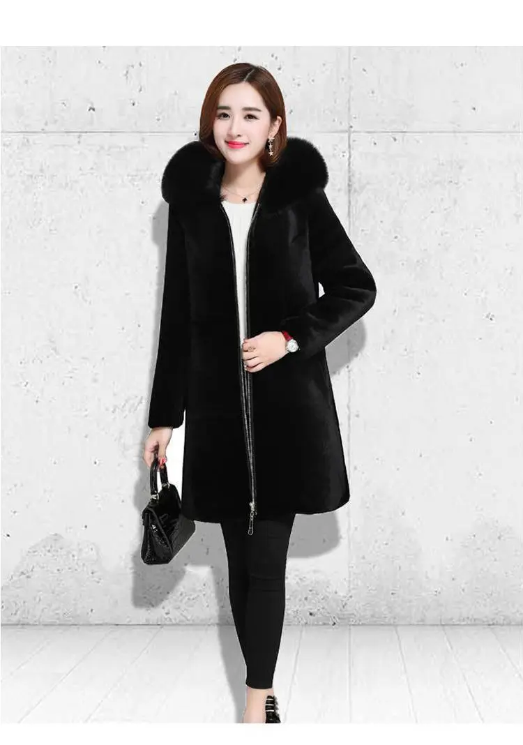 2025 New Winter Faux Fur Jacket Black Hooded Parkas Coat Thicken Ladies Warm Long Overcoat 5XL Windproof Snow Outerwear Female