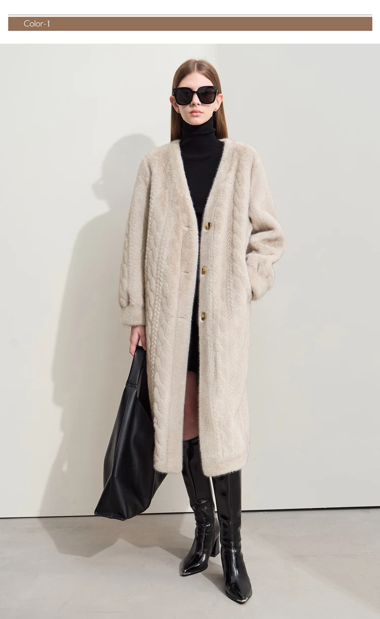 AMII Minimalist Fur Coats Woman 2026 Winter New Warm V-neck Pocket Women's Clothing Elegant Female Long Fur Outerwear 12424023