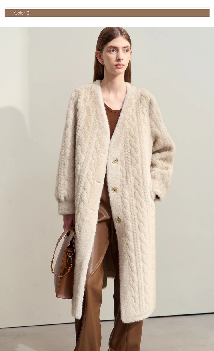 AMII Minimalist Fur Coats Woman 2026 Winter New Warm V-neck Pocket Women's Clothing Elegant Female Long Fur Outerwear 12424023