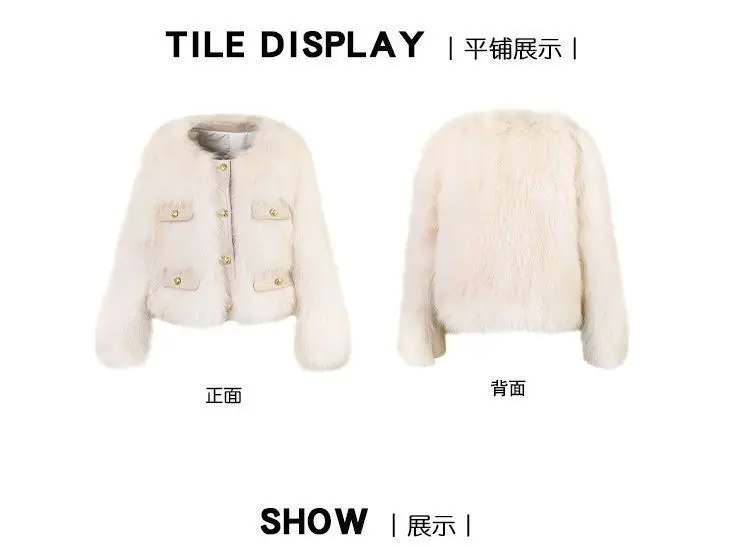 2026 Autumn Winter New Short Imitation Fox Fur Small Fragrant Fur Coat Women's Fashion Warm Single Breasted Round Neck Coats Top