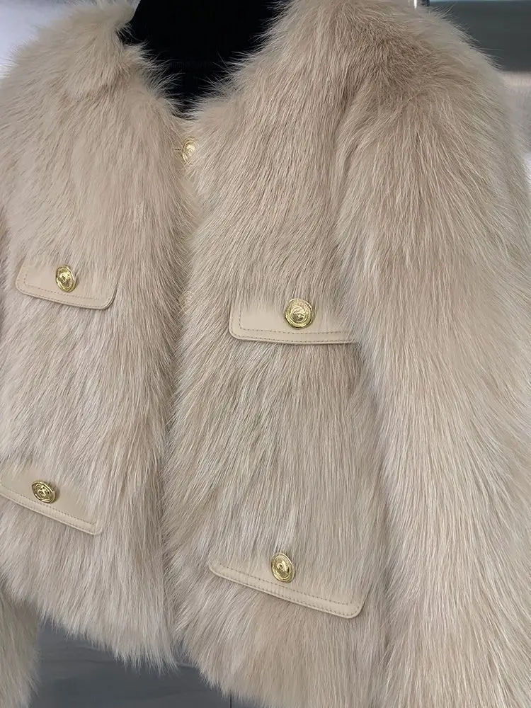 2026 Autumn Winter New Short Imitation Fox Fur Small Fragrant Fur Coat Women's Fashion Warm Single Breasted Round Neck Coats Top