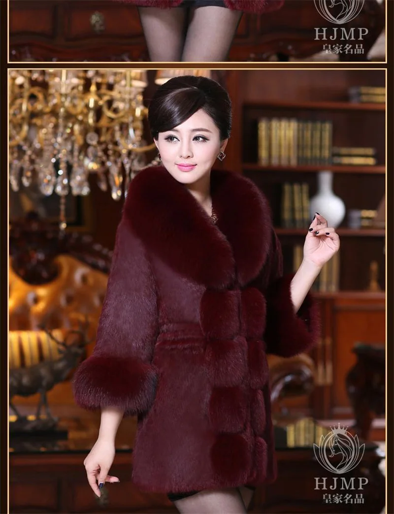 Vintage 2026 New Autumn Winter Female Mid-Long Fleece Overcoat Faux Fur Fox Fur Collar Mink Fur Coat Thicken Elegant 408