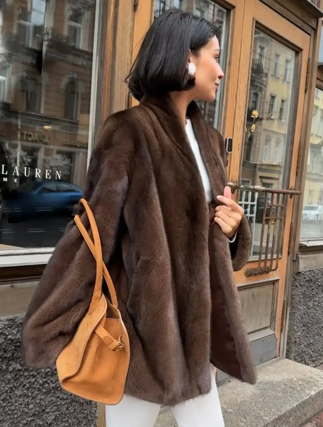 Elegant Lace Up Women Faux Fur Coat Fashion V-neck Long Sleeve Loose Plush Jacket 2025 Winter Lady Warm Daily Commute Outwear