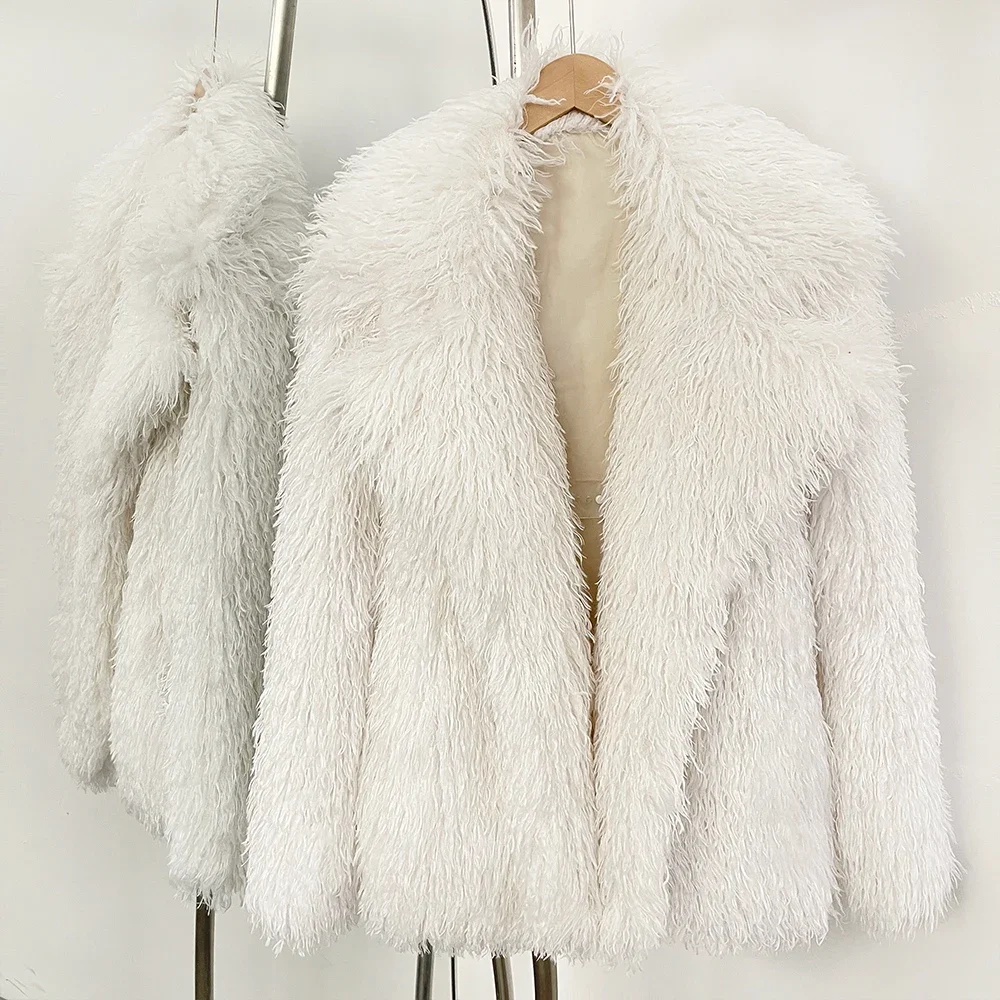 New Winter Clothes Women Fashion Faux Mongolia Sheep Fur Coat Warm Thick Fake Fur Jacket Long Sleeve Artificial Fur Overcoat
