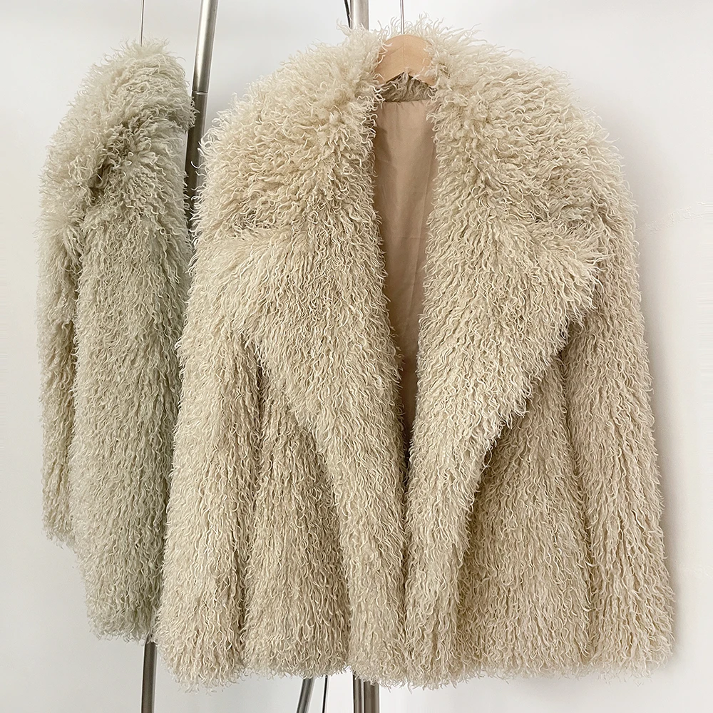 New Winter Clothes Women Fashion Faux Mongolia Sheep Fur Coat Warm Thick Fake Fur Jacket Long Sleeve Artificial Fur Overcoat