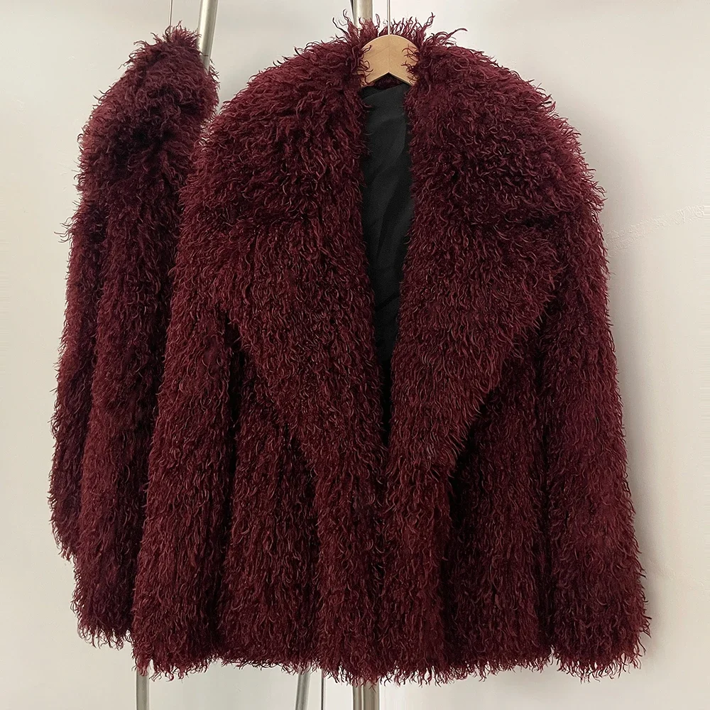 New Winter Clothes Women Fashion Faux Mongolia Sheep Fur Coat Warm Thick Fake Fur Jacket Long Sleeve Artificial Fur Overcoat