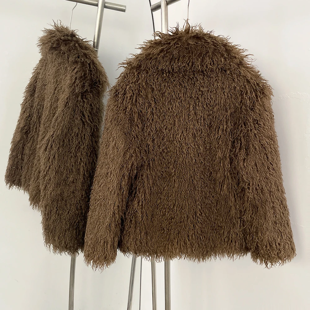 New Winter Clothes Women Fashion Faux Mongolia Sheep Fur Coat Warm Thick Fake Fur Jacket Long Sleeve Artificial Fur Overcoat