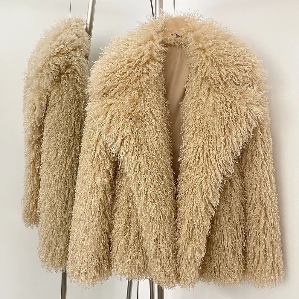 New Winter Clothes Women Fashion Faux Mongolia Sheep Fur Coat Warm Thick Fake Fur Jacket Long Sleeve Artificial Fur Overcoat